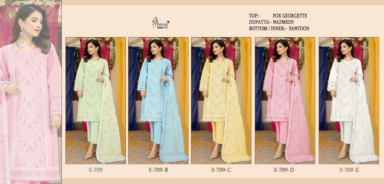Shree Fabs Hit Design S-709 Colours By Shree Fabs S-709 To S-709-E Series Beautiful Stylish Pakistani Suits Fancy Colorful Casual Wear & Ethnic Wear & Ready To Wear Faux Georgette Embroidery Dresses At Wholesale Price