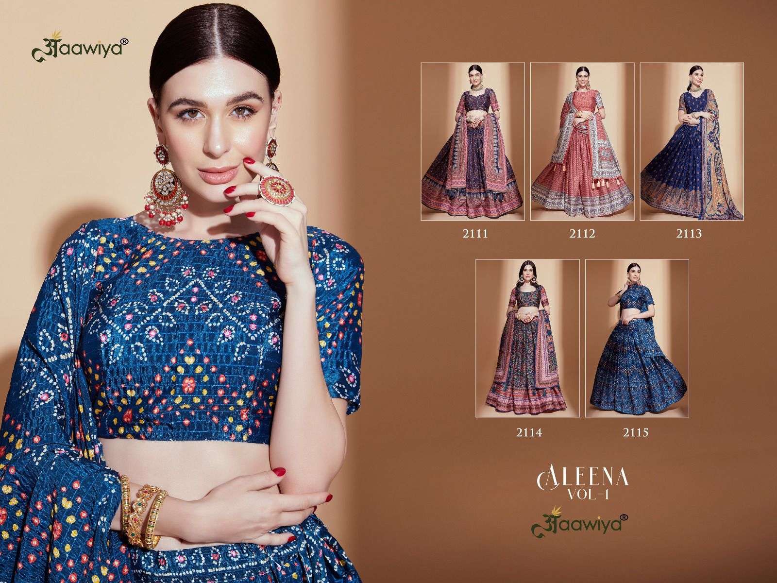 Aleena Vol-1 By Aawiya 2111 To 2115 Series Designer Beautiful Navratri Collection Occasional Wear & Party Wear Chinnon Lehengas At Wholesale Price
