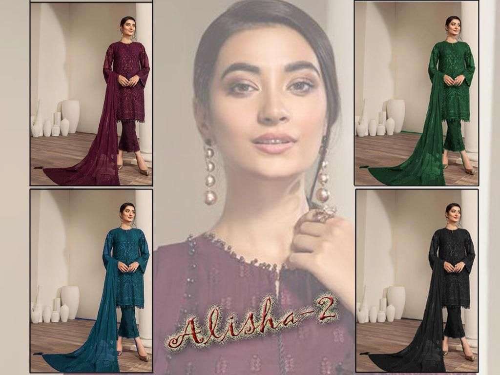 Alisha Vol-2 By Fashid Wholesale 104 To 104-C Series Designer Pakistani Suits Beautiful Fancy Colorful Stylish Party Wear & Occasional Wear Georgette Embroidered Dresses At Wholesale Price