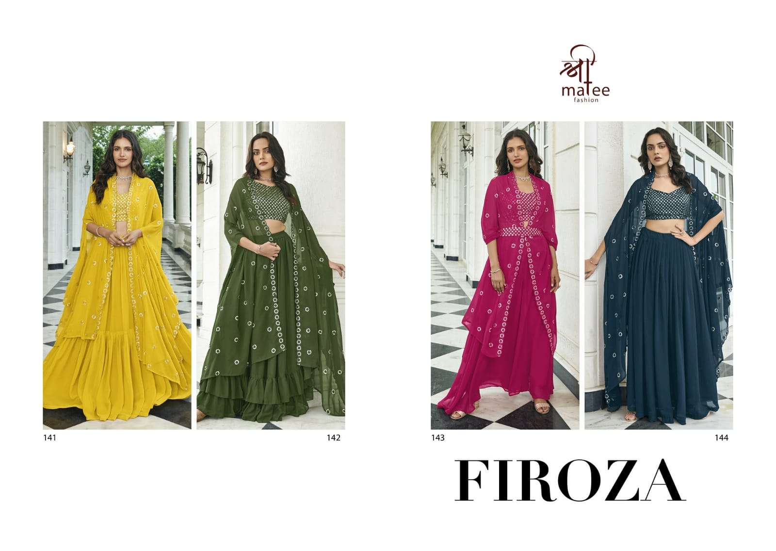 Firoza By Shree Matee Fashion 141 To 144 Series Bridal Wear Collection Beautiful Stylish Colorful Fancy Party Wear & Occasional Wear Pure Faux Georgette Lehengas At Wholesale Price
