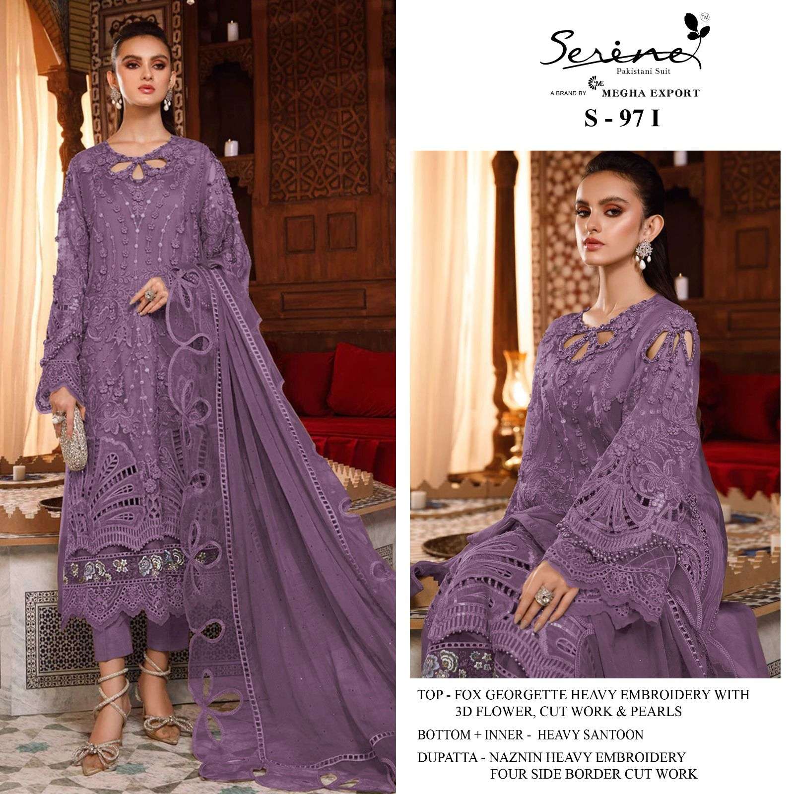 Serene Hit Design S-97 Colours Vol-3 By Serene S-97-I To S-97-L Series Designer Pakistani Suits Beautiful Fancy Colorful Stylish Party Wear & Occasional Wear Faux Georgette Embroidered Dresses At Wholesale Price