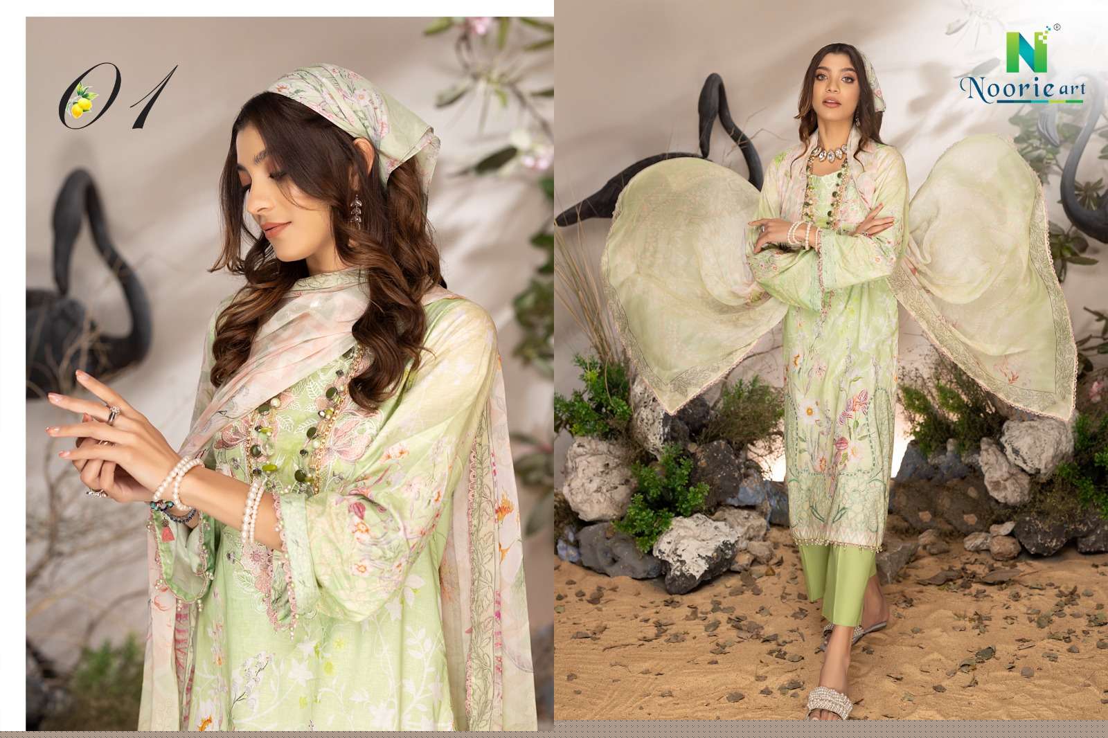 Libaas By Noorie Arts 01 To 09 Series Pakistani Suits Beautiful Fancy Colorful Stylish Party Wear & Occasional Wear Pure Cambric Cotton With Embroidery Dresses At Wholesale Price