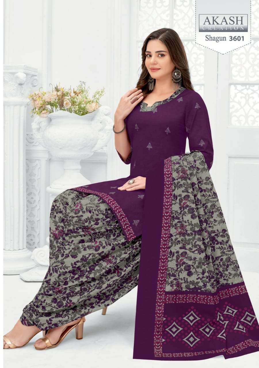Shagun Vol-36 By Akash Creation 3601 To 3625 Series Festive Stylish Beautiful Colourful Printed & Embroidered Party Wear & Occasional Wear Cotton Dresses At Wholesale Price