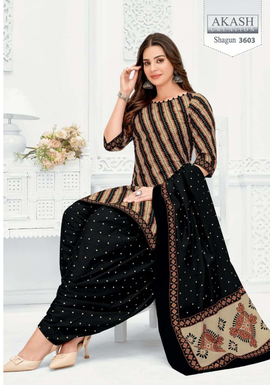 Shagun Vol-36 By Akash Creation 3601 To 3625 Series Festive Stylish Beautiful Colourful Printed & Embroidered Party Wear & Occasional Wear Cotton Dresses At Wholesale Price