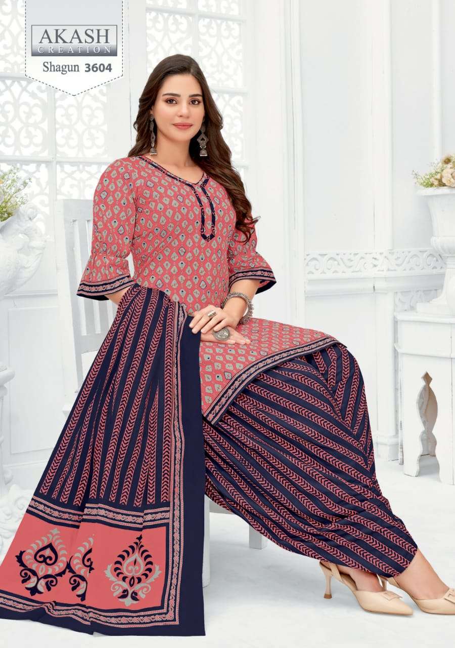 Shagun Vol-36 By Akash Creation 3601 To 3625 Series Festive Stylish Beautiful Colourful Printed & Embroidered Party Wear & Occasional Wear Cotton Dresses At Wholesale Price