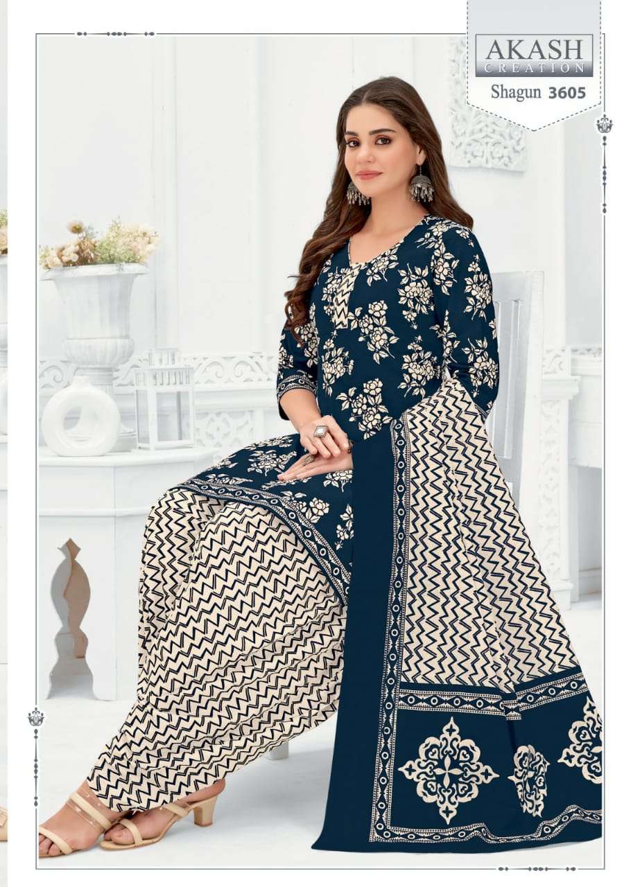 Shagun Vol-36 By Akash Creation 3601 To 3625 Series Festive Stylish Beautiful Colourful Printed & Embroidered Party Wear & Occasional Wear Cotton Dresses At Wholesale Price