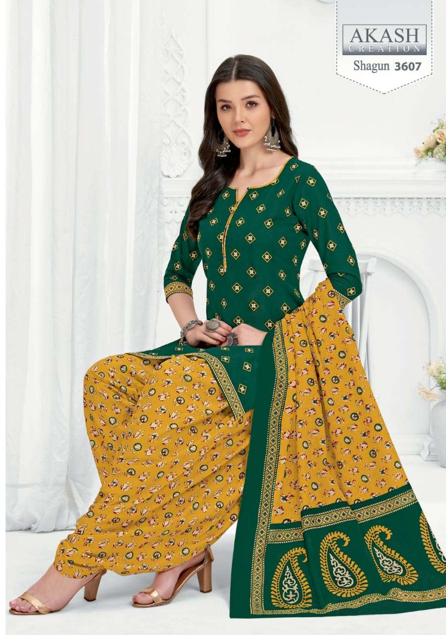 Shagun Vol-36 By Akash Creation 3601 To 3625 Series Festive Stylish Beautiful Colourful Printed & Embroidered Party Wear & Occasional Wear Cotton Dresses At Wholesale Price
