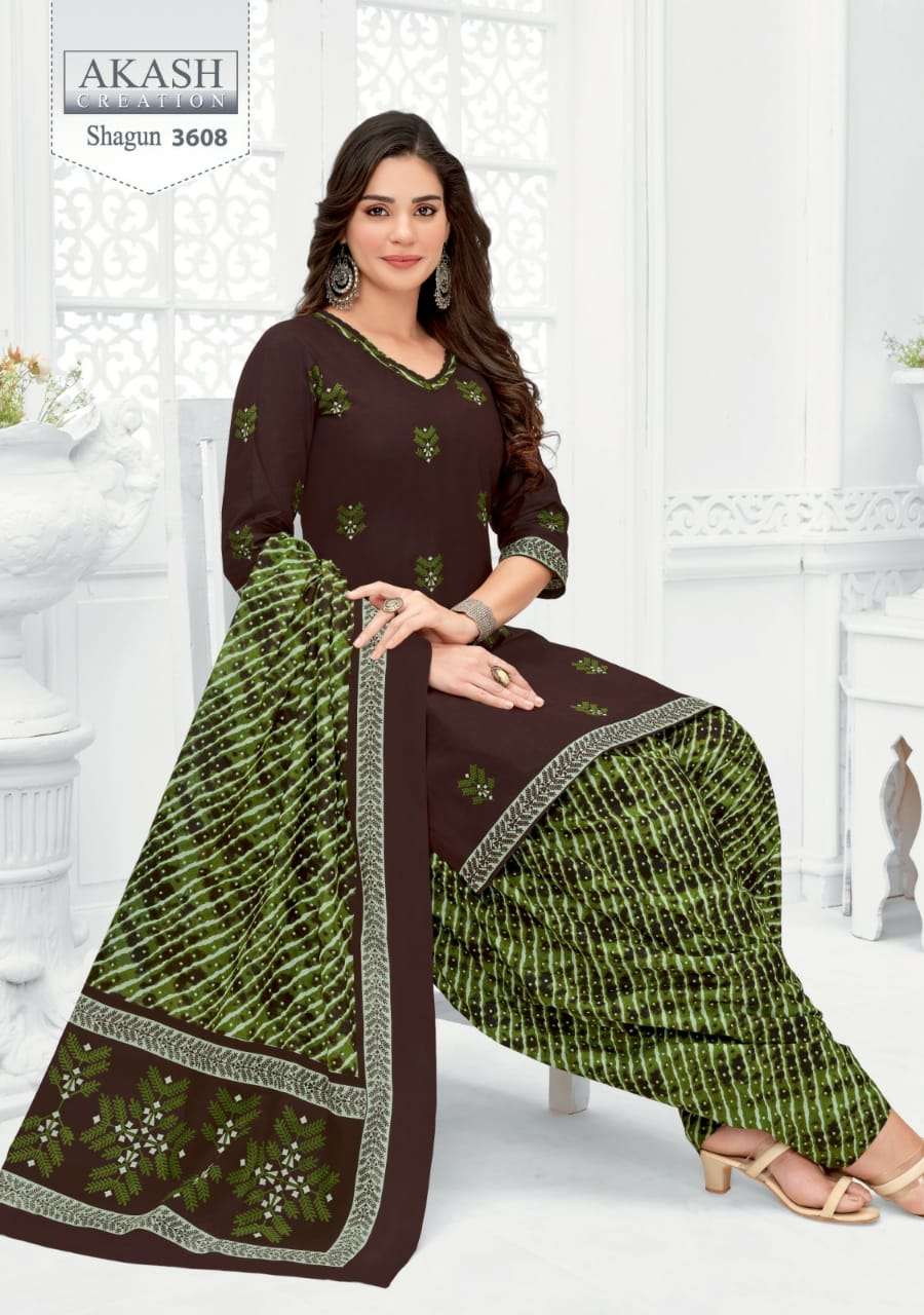Shagun Vol-36 By Akash Creation 3601 To 3625 Series Festive Stylish Beautiful Colourful Printed & Embroidered Party Wear & Occasional Wear Cotton Dresses At Wholesale Price