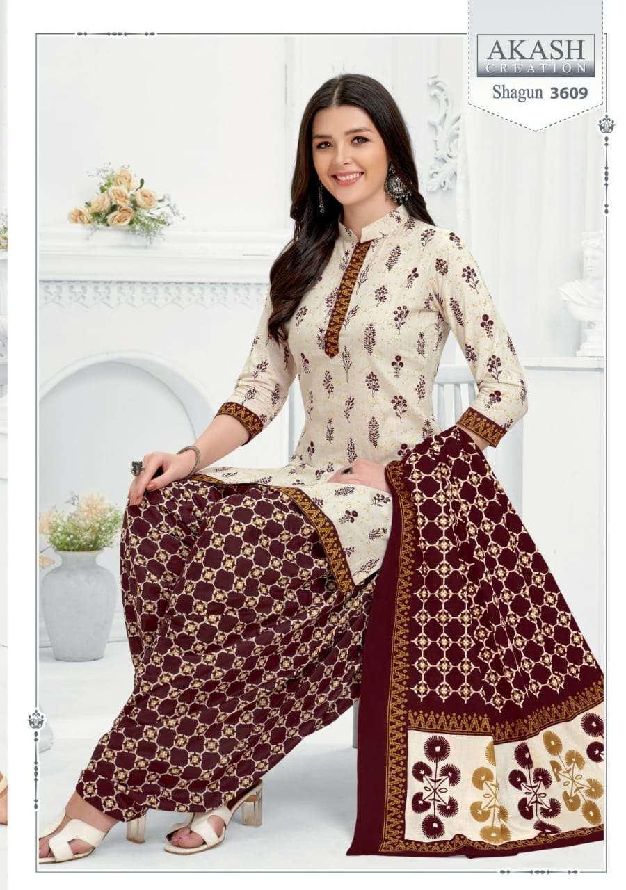 Shagun Vol-36 By Akash Creation 3601 To 3625 Series Festive Stylish Beautiful Colourful Printed & Embroidered Party Wear & Occasional Wear Cotton Dresses At Wholesale Price