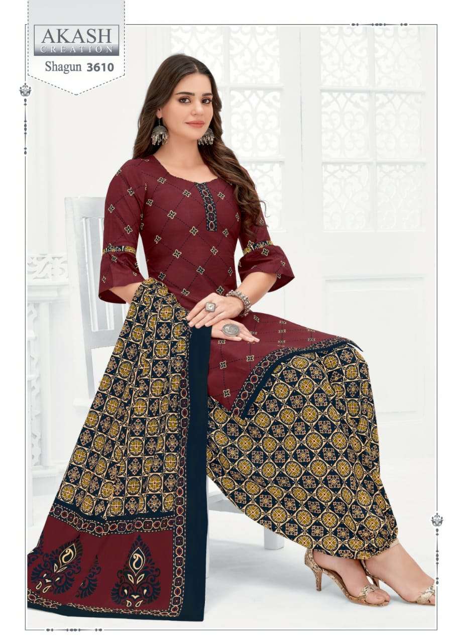 Shagun Vol-36 By Akash Creation 3601 To 3625 Series Festive Stylish Beautiful Colourful Printed & Embroidered Party Wear & Occasional Wear Cotton Dresses At Wholesale Price
