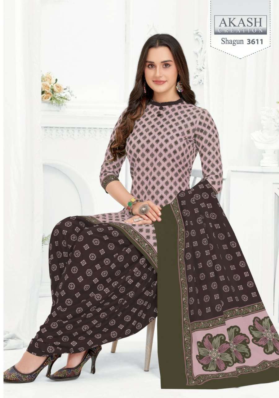 Shagun Vol-36 By Akash Creation 3601 To 3625 Series Festive Stylish Beautiful Colourful Printed & Embroidered Party Wear & Occasional Wear Cotton Dresses At Wholesale Price
