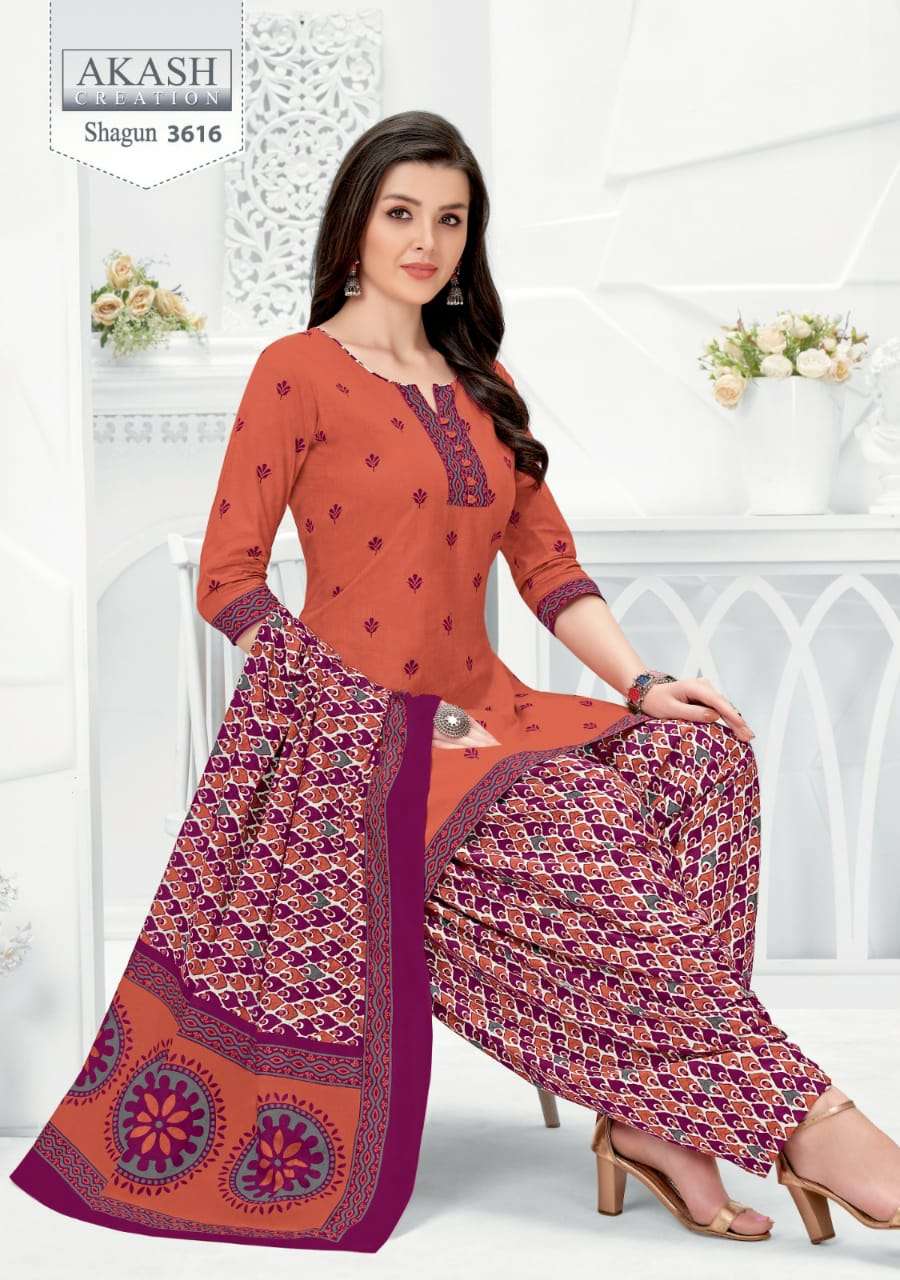 Shagun Vol-36 By Akash Creation 3601 To 3625 Series Festive Stylish Beautiful Colourful Printed & Embroidered Party Wear & Occasional Wear Cotton Dresses At Wholesale Price