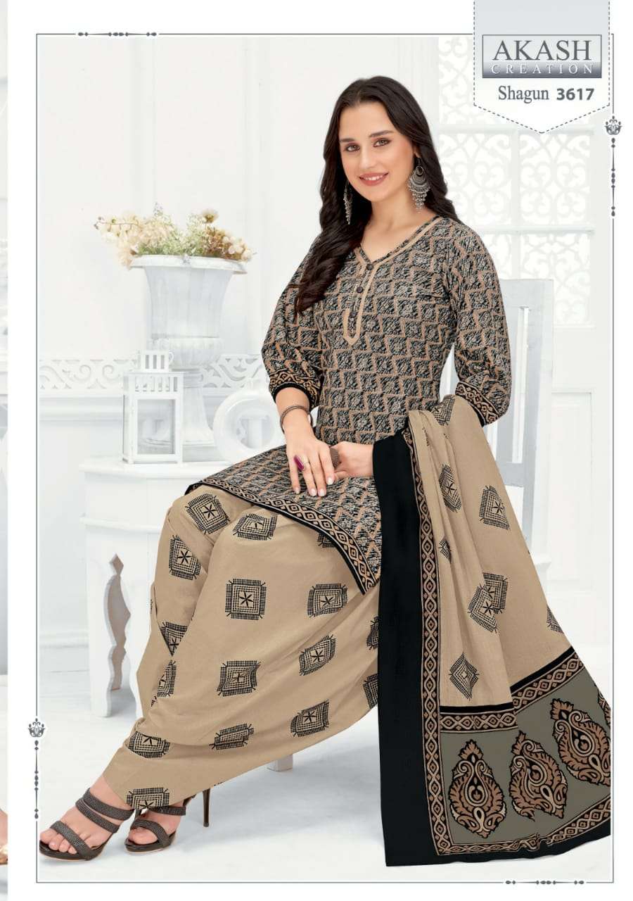 Shagun Vol-36 By Akash Creation 3601 To 3625 Series Festive Stylish Beautiful Colourful Printed & Embroidered Party Wear & Occasional Wear Cotton Dresses At Wholesale Price