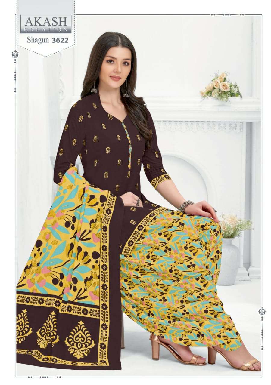 Shagun Vol-36 By Akash Creation 3601 To 3625 Series Festive Stylish Beautiful Colourful Printed & Embroidered Party Wear & Occasional Wear Cotton Dresses At Wholesale Price