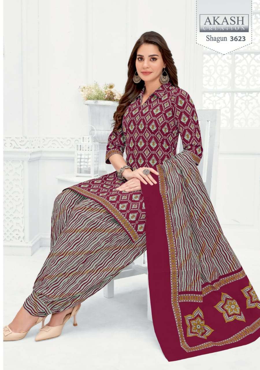 Shagun Vol-36 By Akash Creation 3601 To 3625 Series Festive Stylish Beautiful Colourful Printed & Embroidered Party Wear & Occasional Wear Cotton Dresses At Wholesale Price