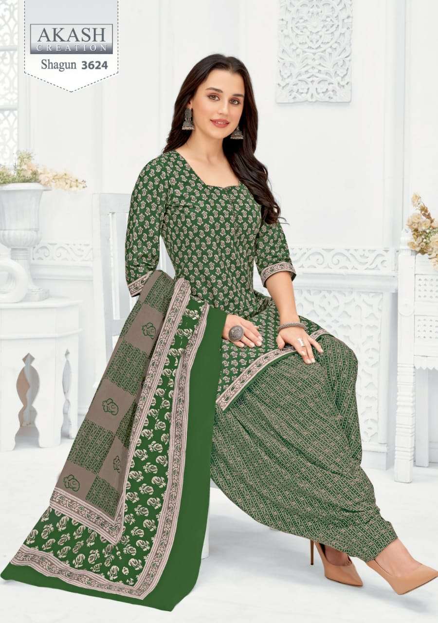 Shagun Vol-36 By Akash Creation 3601 To 3625 Series Festive Stylish Beautiful Colourful Printed & Embroidered Party Wear & Occasional Wear Cotton Dresses At Wholesale Price