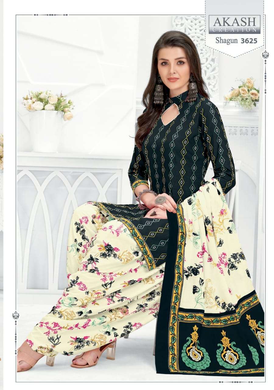 Shagun Vol-36 By Akash Creation 3601 To 3625 Series Festive Stylish Beautiful Colourful Printed & Embroidered Party Wear & Occasional Wear Cotton Dresses At Wholesale Price