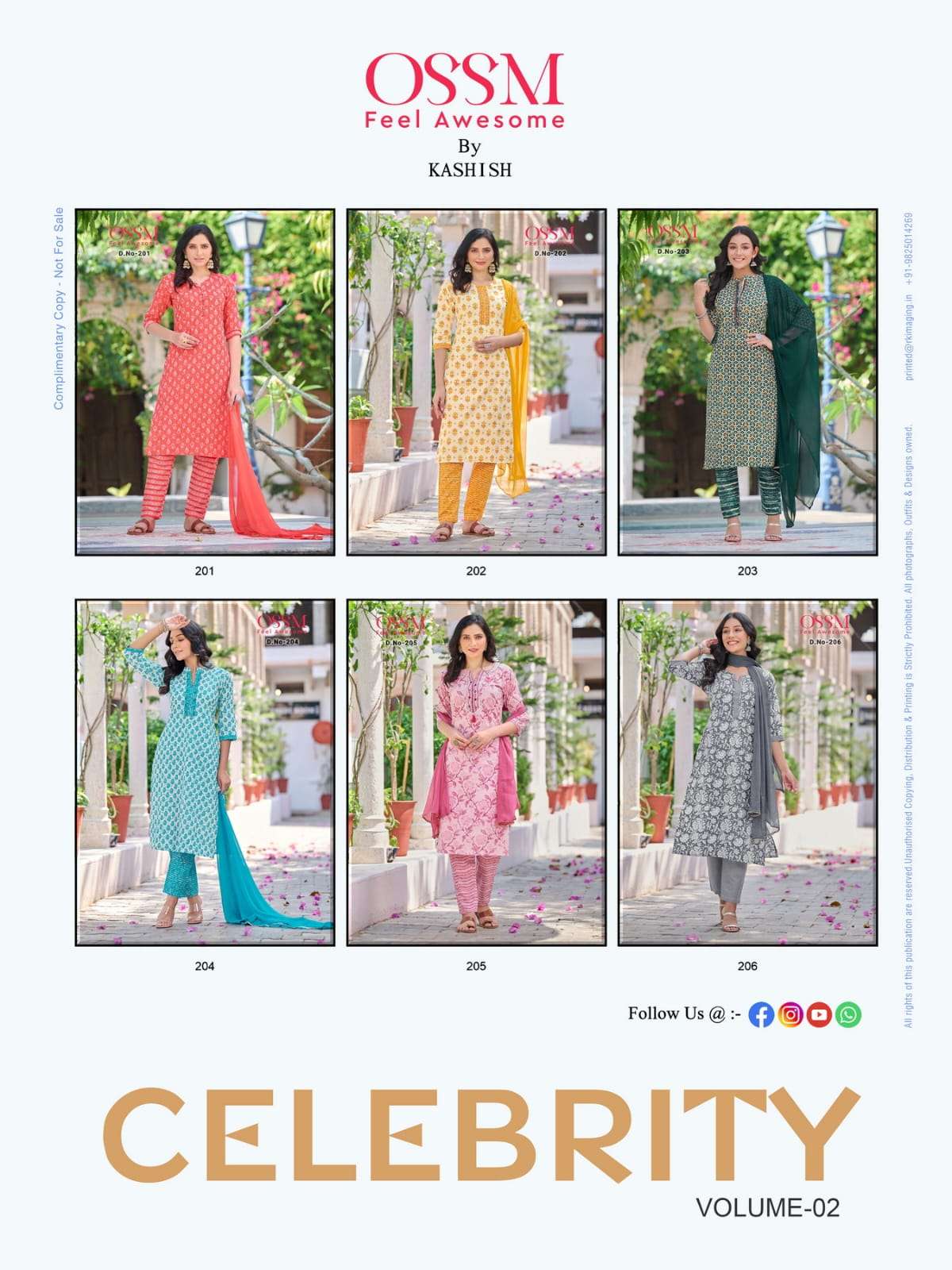 Celebrity Vol-2 By Ossm 201 To 206 Series Beautiful Suits Colorful Stylish Fancy Casual Wear & Ethnic Wear Cotton Print With Work Dresses At Wholesale Price
