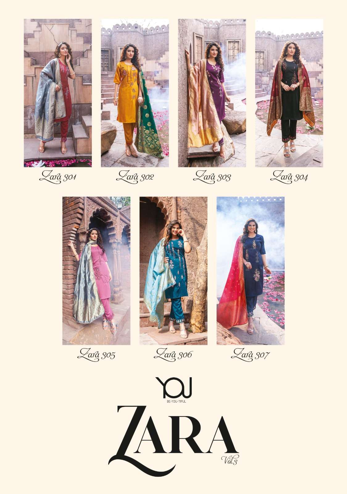 Zara Vol-3 By You 301 To 307 Series Beautiful Festive Suits Colorful Stylish Fancy Casual Wear & Ethnic Wear Chinnon Silk Dresses At Wholesale Price