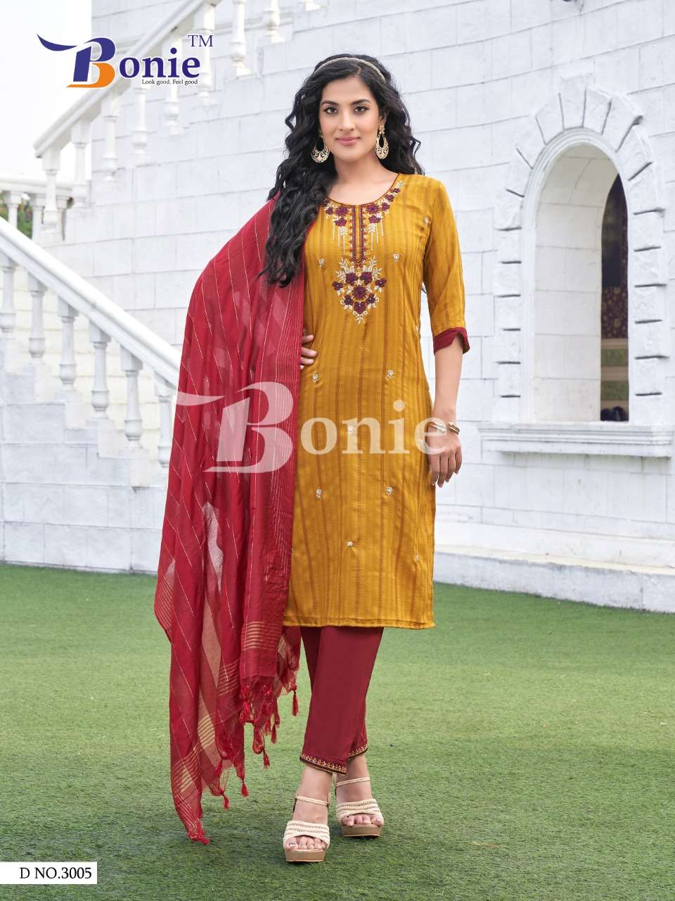 Jhanvi Vol-3 By Bonie 3001 To 3008 Series Beautiful Festive Suits Colorful Stylish Fancy Casual Wear & Ethnic Wear Rayon Embroidery Dresses At Wholesale Price