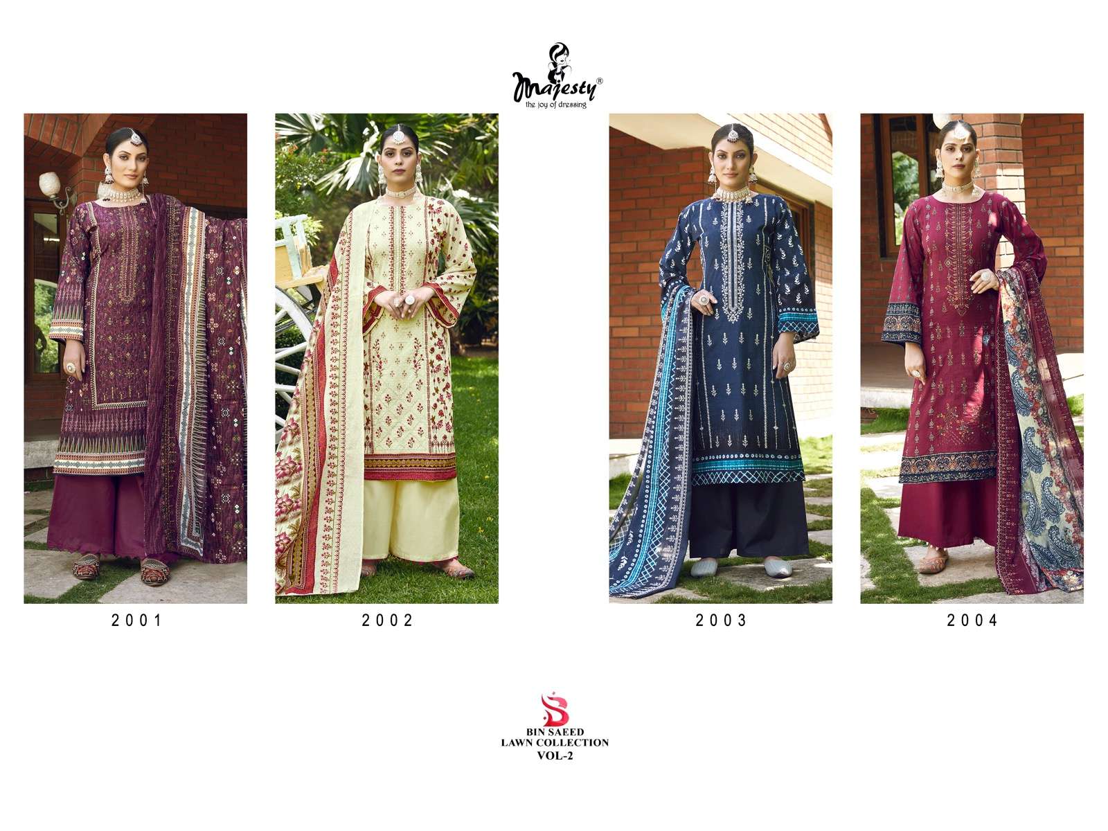 Bin Saeed Lawn Collection Vol-2 By Majesty 2001 To 2004 Series Designer Pakistani Suits Collection Beautiful Stylish Fancy Colorful Party Wear & Occasional Wear Pure Cotton Embroidered Dresses At Wholesale Price