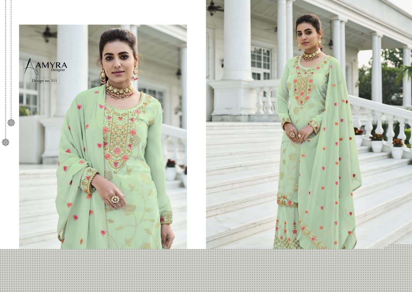 Sofiya Vol-3 By Amyra Designer 509 To 512 Series Beautiful Stylish Sharara Suits Fancy Colorful Casual Wear & Ethnic Wear & Ready To Wear Heavy Chinnon Silk Embroidered Dresses At Wholesale Price