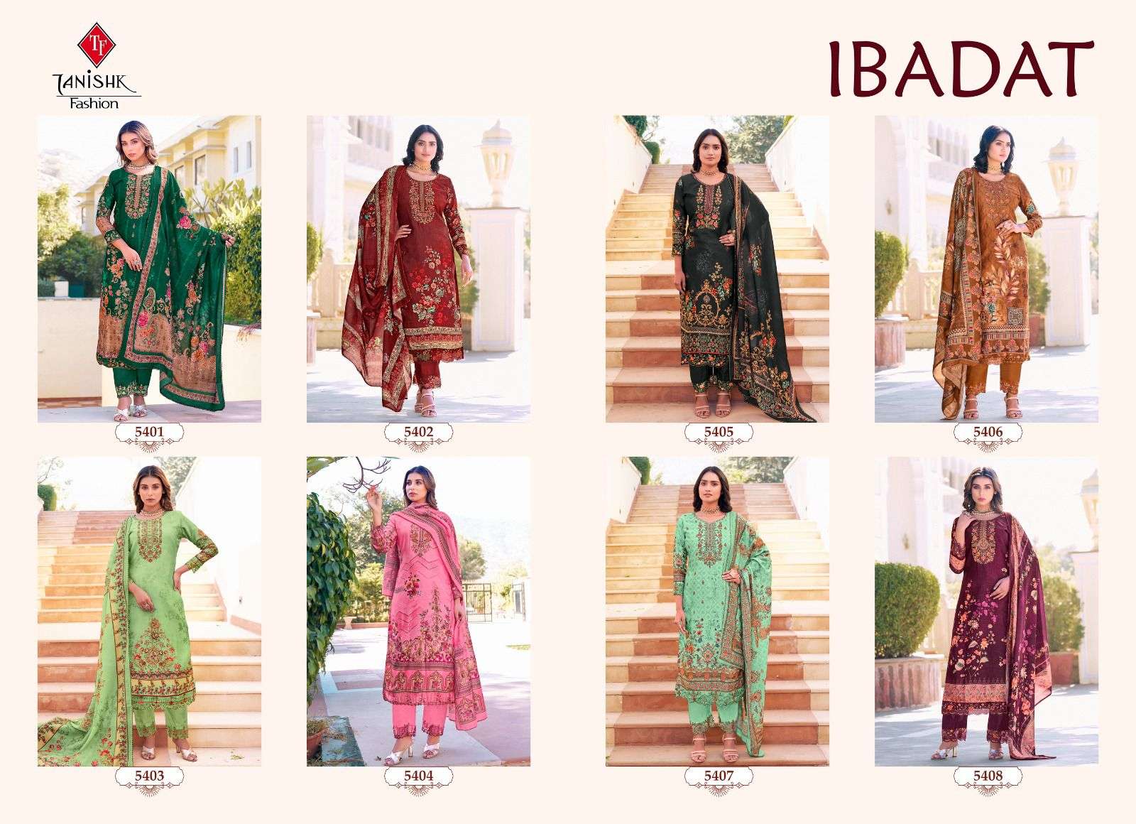 Ibadat By Tanishk Fashion 5401 To 5408 Beautiful Festive Suits Colorful Stylish Fancy Casual Wear & Ethnic Wear Cambric Cotton Print Dresses At Wholesale Price