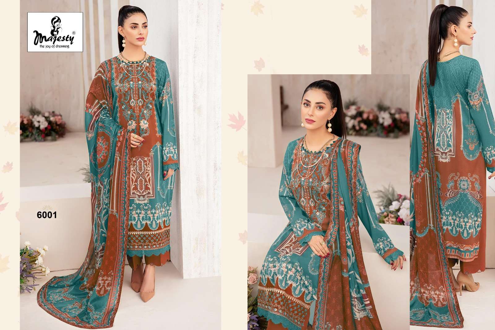 Cheveron Lawn Vol-6 By Majesty 6001 To 6006 Series Beautiful Stylish Pakistani Suits Fancy Colorful Casual Wear & Ethnic Wear & Ready To Wear Pure Cotton With Embroidery Dresses At Wholesale Price