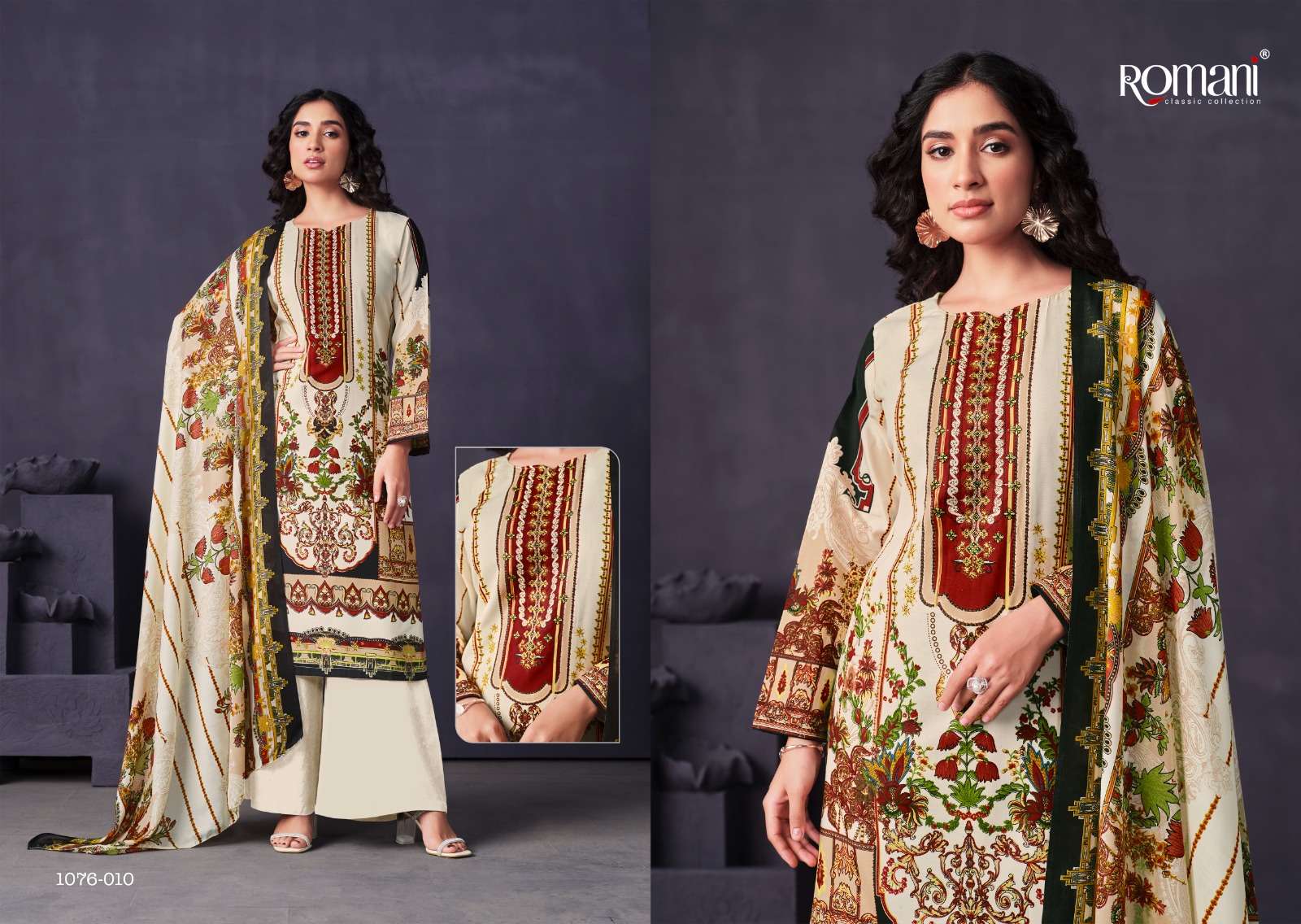 Mareena Vol-12 By Romani 1076-001 To 1076-010 Series Beautiful Stylish Festive Suits Fancy Colorful Casual Wear & Ethnic Wear & Ready To Wear Pure Soft Cotton With Embroidery Dresses At Wholesale Price
