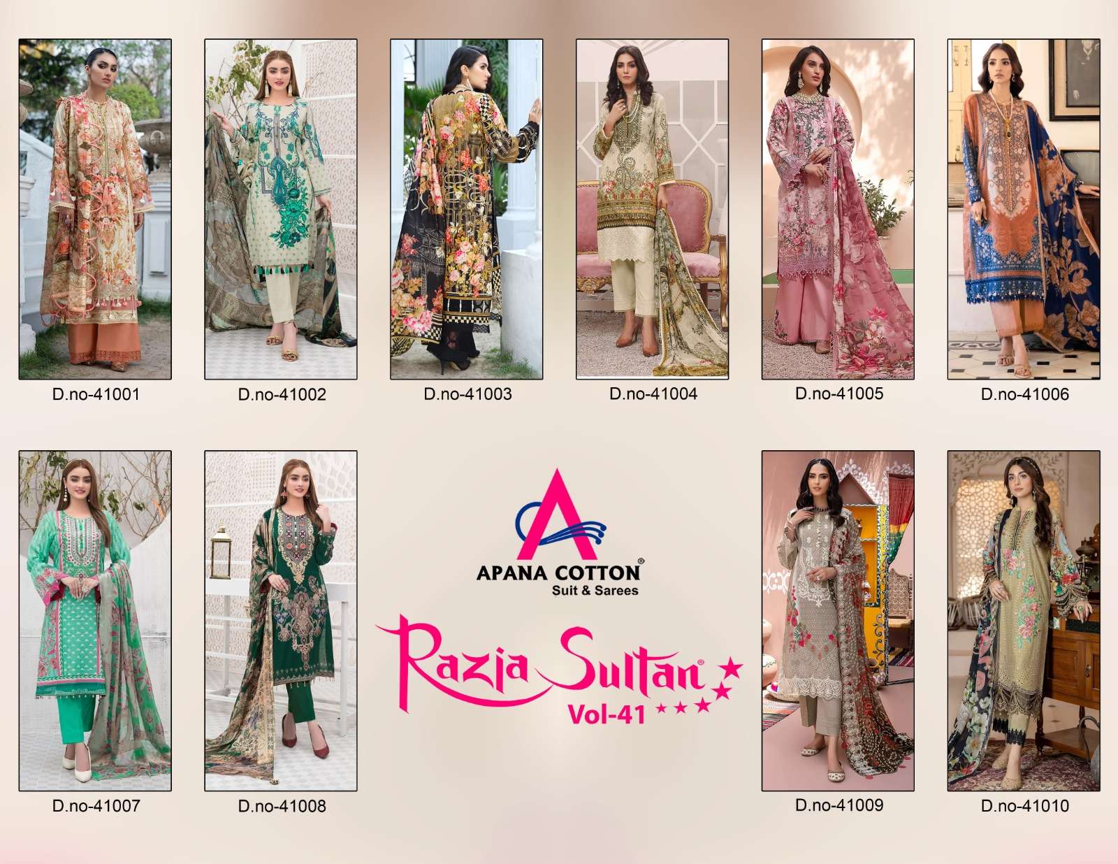 Razia Sultan Vol-41 By Apana Cotton 41001 To 41010 Series Beautiful Stylish Pakistani Suits Fancy Colorful Casual Wear & Ethnic Wear & Ready To Wear Cotton Embroidered Dresses At Wholesale Price