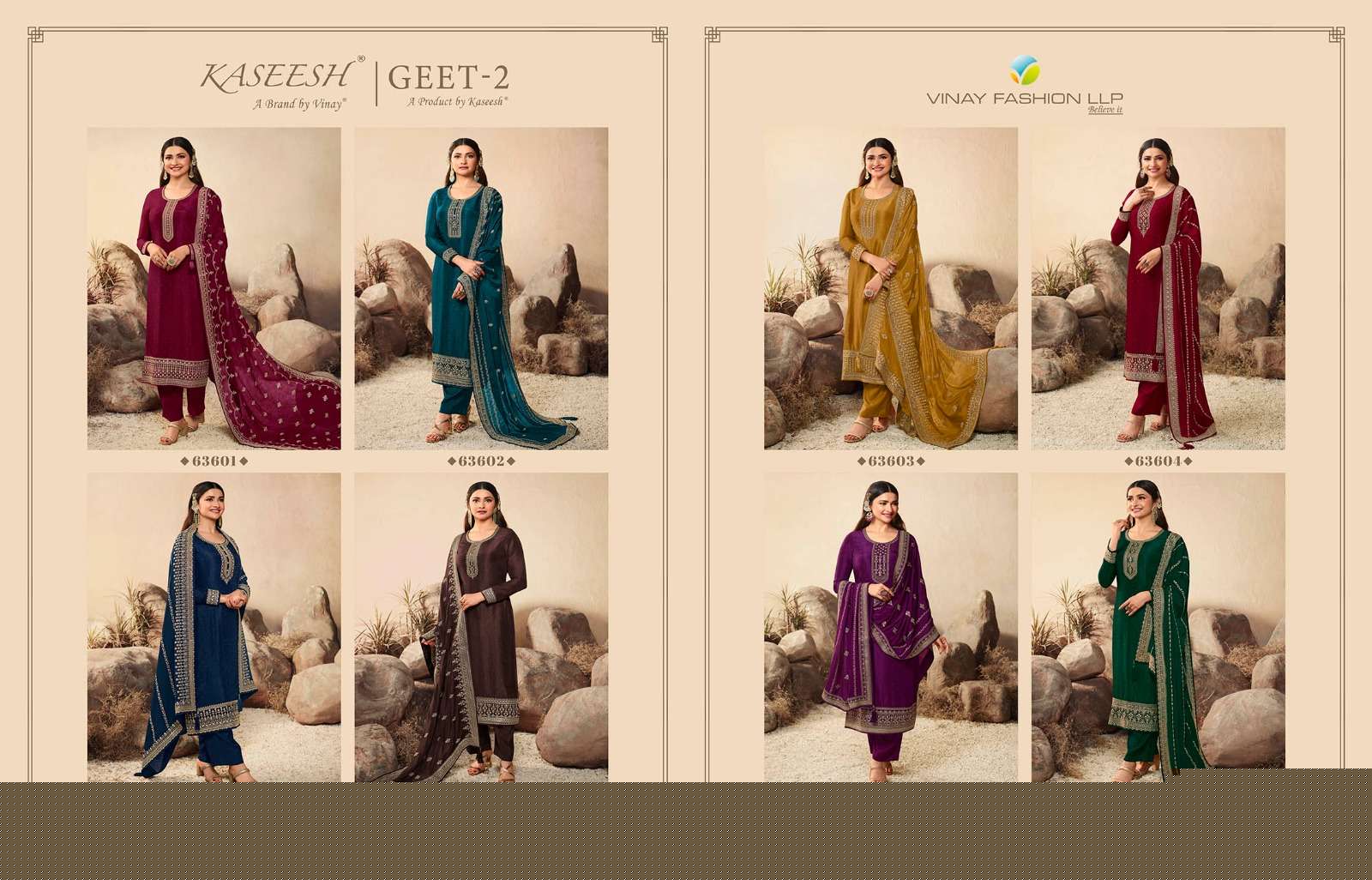 Kaseesh Geet Vol-2 By Vinay Fashion 63601 To 63608 Series Designer Festive Suits Beautiful Fancy Colorful Stylish Party Wear & Occasional Wear Dola Silk Embroidered Dresses At Wholesale Price