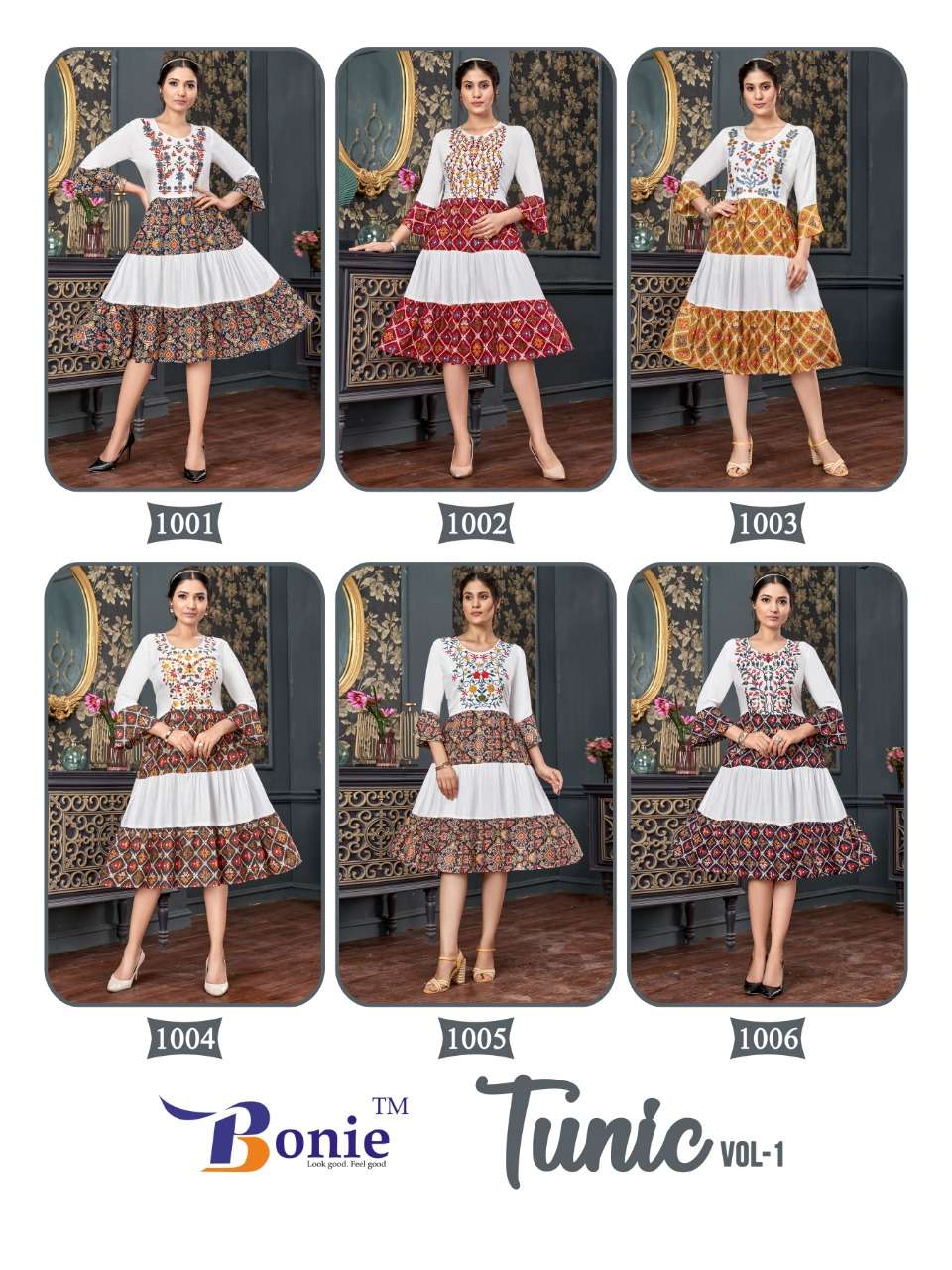 Tunic Vol-1 By Bonie 1001 To 1006 Series Designer Stylish Fancy Colorful Beautiful Party Wear & Ethnic Wear Collection Rayon Embroidered Kurtis At Wholesale Price