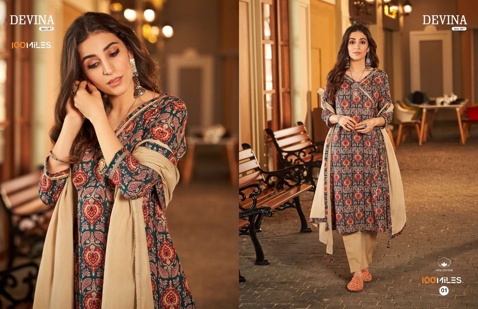 Devina By 100 Miles 01 To 04 Series Beautiful Suits Colorful Stylish Fancy Casual Wear & Ethnic Wear Pure Cotton Print Dresses At Wholesale Price