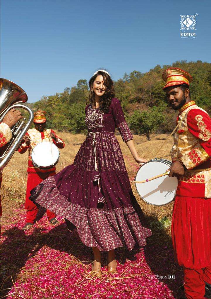 Occasion By Kiana 101 To 108 Series Beautiful Stylish Fancy Colorful Casual Wear & Ethnic Wear Pure Cotton Print Gowns At Wholesale Price