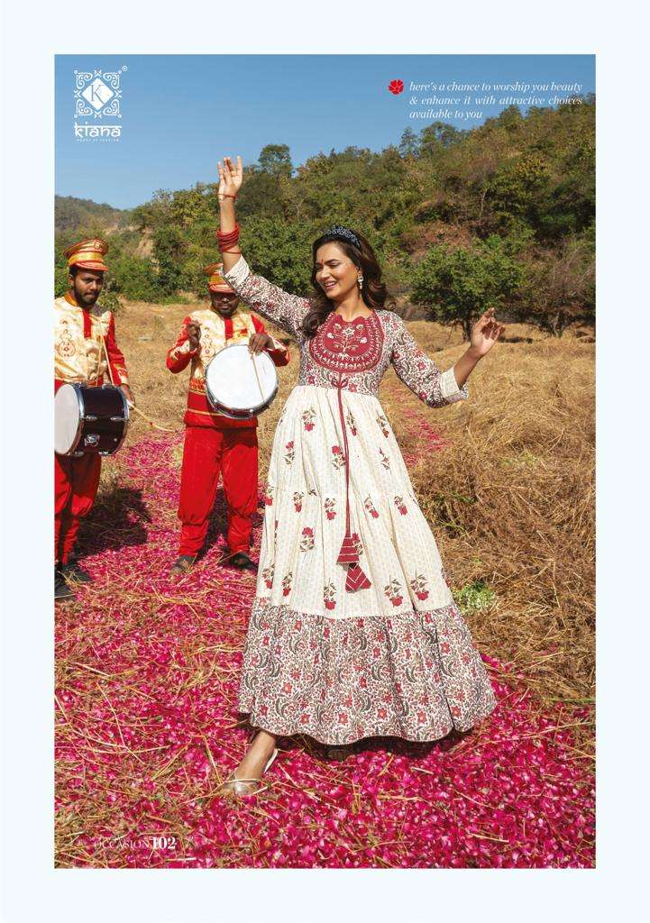 Occasion By Kiana 101 To 108 Series Beautiful Stylish Fancy Colorful Casual Wear & Ethnic Wear Pure Cotton Print Gowns At Wholesale Price