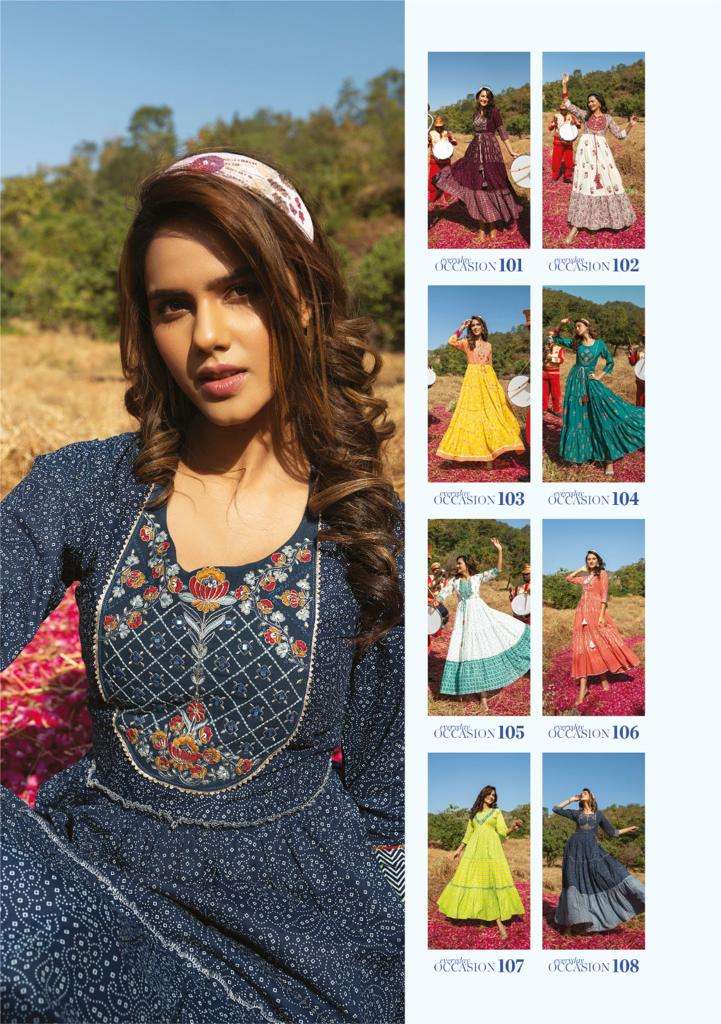 Occasion By Kiana 101 To 108 Series Beautiful Stylish Fancy Colorful Casual Wear & Ethnic Wear Pure Cotton Print Gowns At Wholesale Price