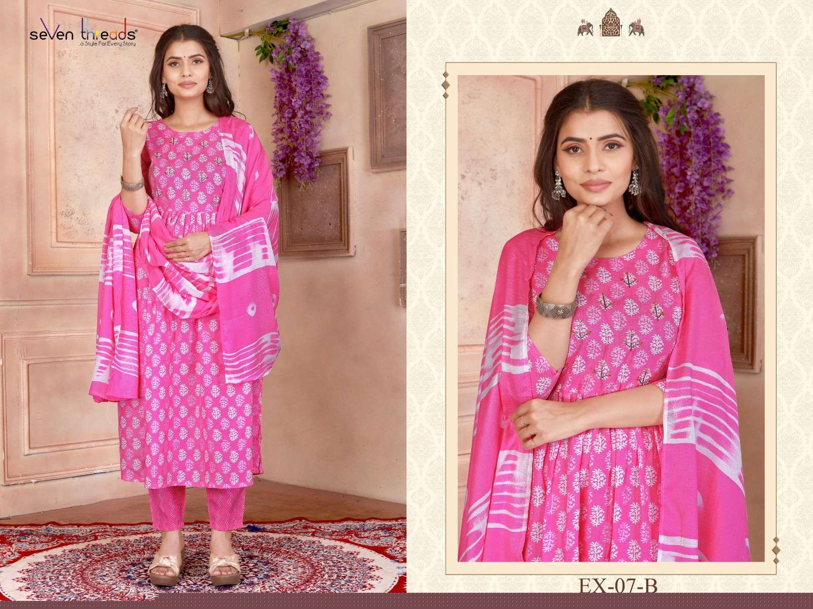 Ex Vol-7 By Seven Threads 07-A To 07-D Series Beautiful Suits Colorful Stylish Fancy Casual Wear & Ethnic Wear Cotton Print Dresses At Wholesale Price