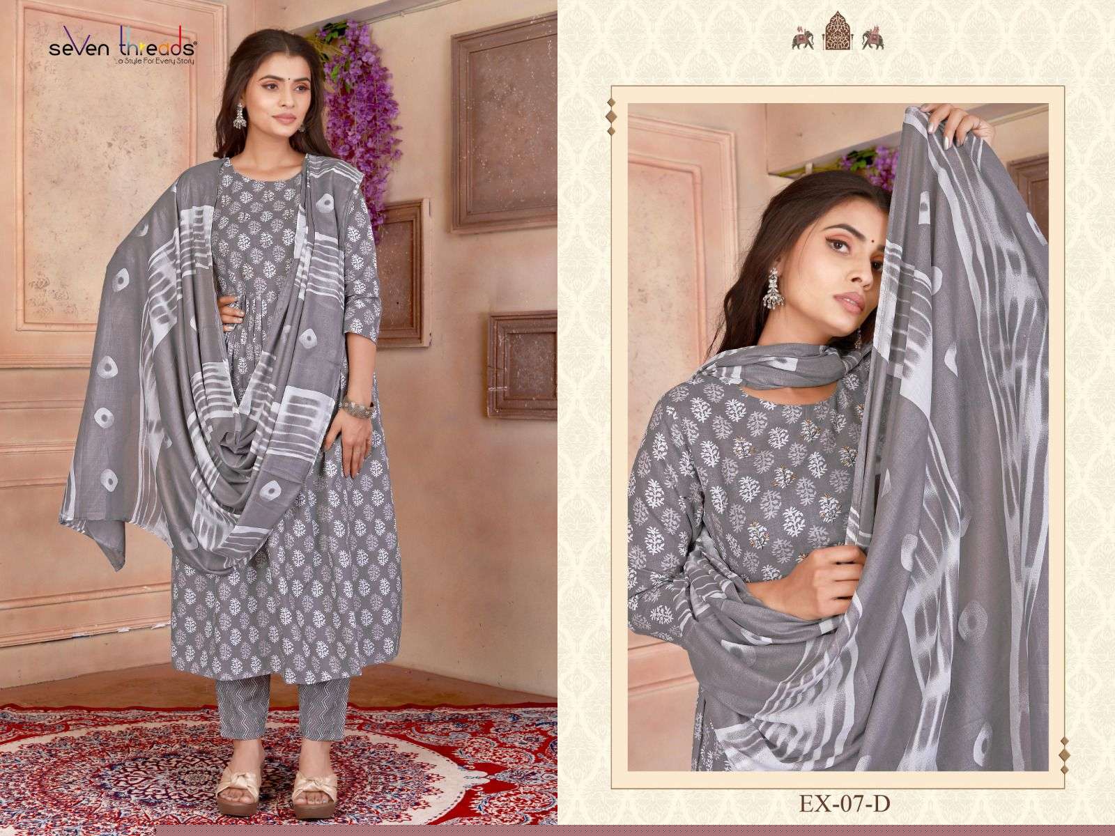 Ex Vol-7 By Seven Threads 07-A To 07-D Series Beautiful Suits Colorful Stylish Fancy Casual Wear & Ethnic Wear Cotton Print Dresses At Wholesale Price