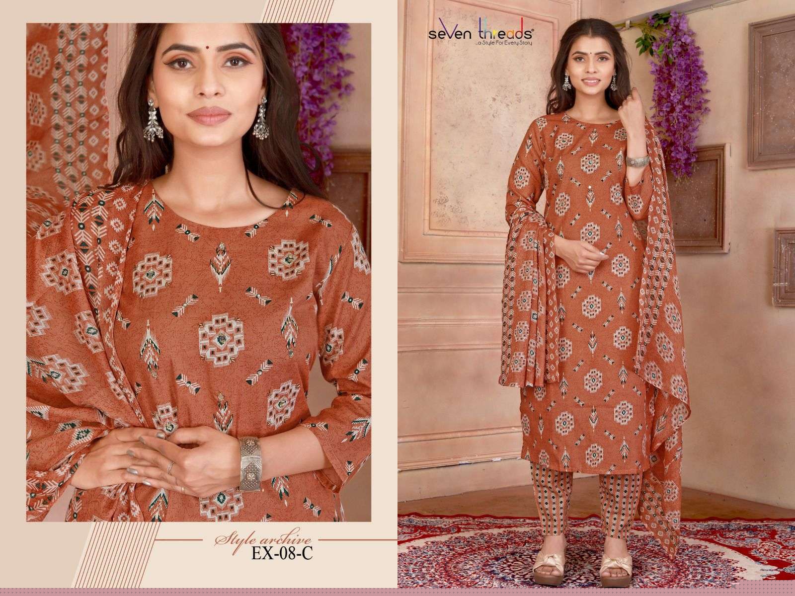Ex Vol-8 By Seven Threads 08-A To 08-D Series Beautiful Suits Colorful Stylish Fancy Casual Wear & Ethnic Wear Cotton Print Dresses At Wholesale Price