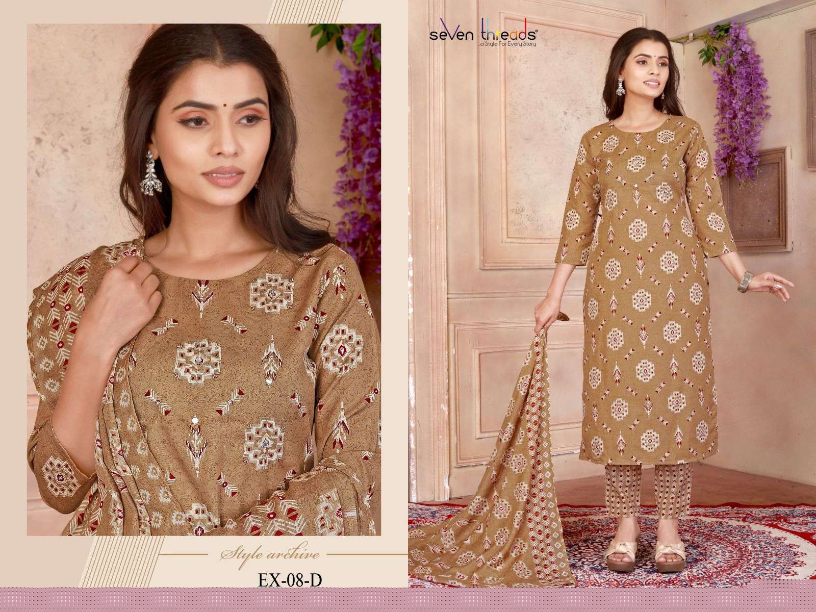 Ex Vol-8 By Seven Threads 08-A To 08-D Series Beautiful Suits Colorful Stylish Fancy Casual Wear & Ethnic Wear Cotton Print Dresses At Wholesale Price