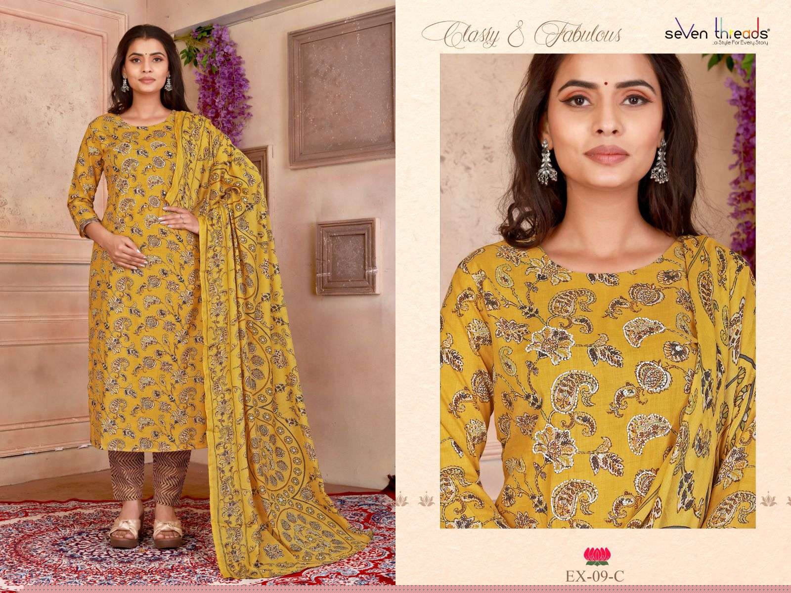 Ex Vol-9 By Seven Threads 09-A To 09-D Series Beautiful Suits Colorful Stylish Fancy Casual Wear & Ethnic Wear Cotton Print Dresses At Wholesale Price
