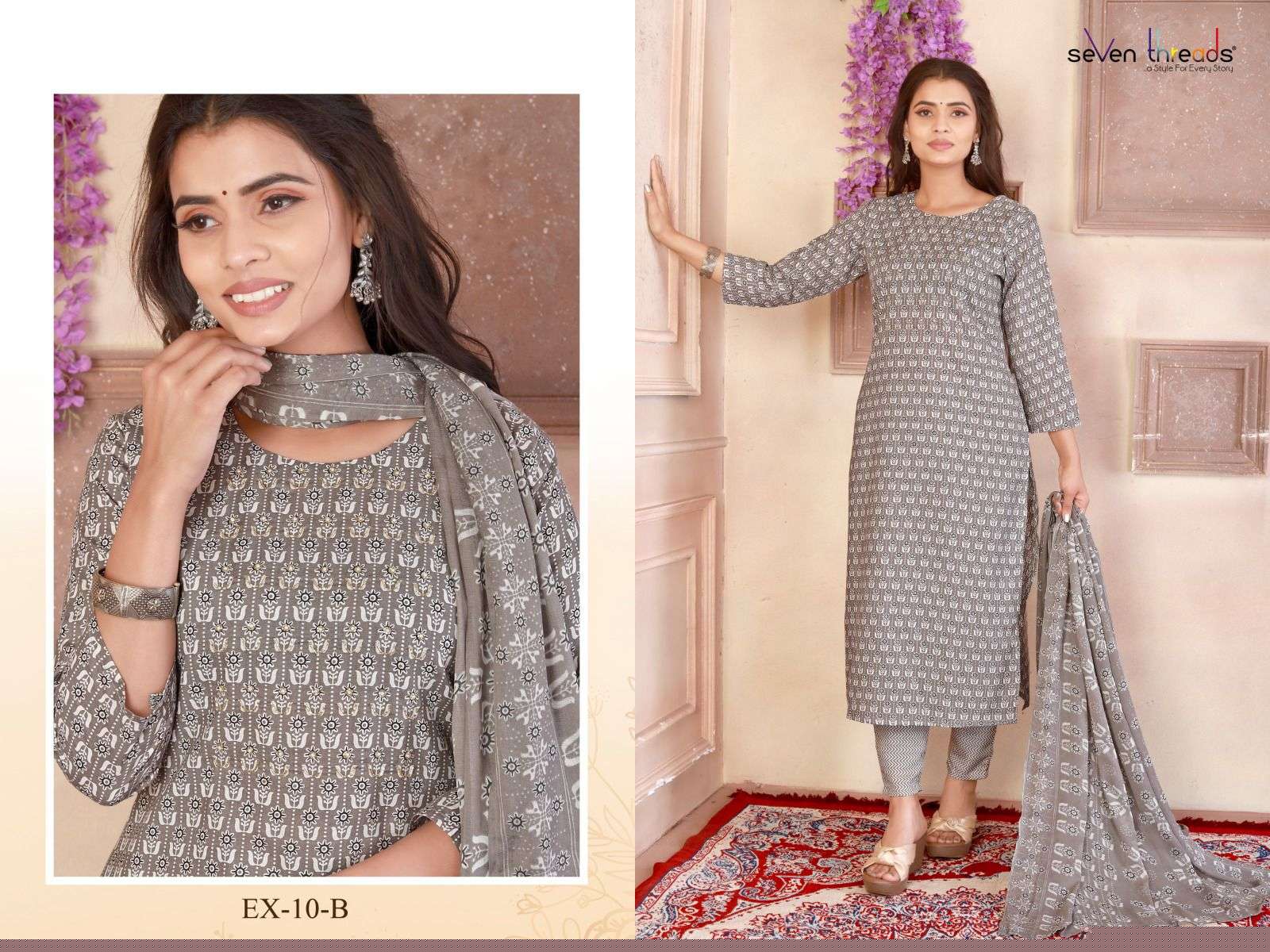 Ex Vol-10 By Seven Threads 10-A To 10-D Series Beautiful Suits Colorful Stylish Fancy Casual Wear & Ethnic Wear Cotton Print Dresses At Wholesale Price