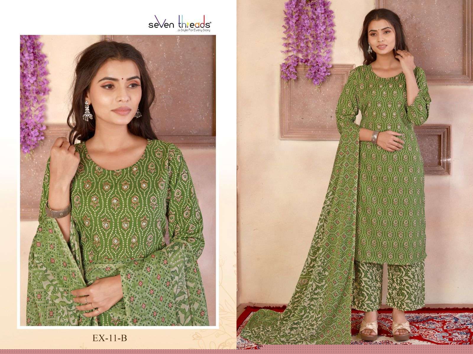 Ex Vol-11 By Seven Threads 11-A To 11-D Series Beautiful Suits Colorful Stylish Fancy Casual Wear & Ethnic Wear Cotton Print Dresses At Wholesale Price