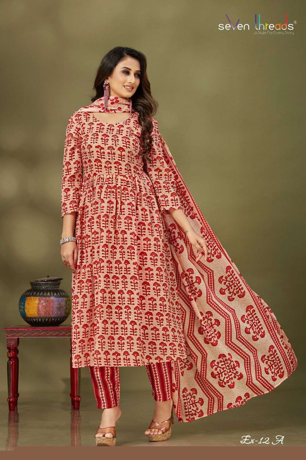 Ex Vol-12 By Seven Threads 12-A To 12-D Series Beautiful Suits Colorful Stylish Fancy Casual Wear & Ethnic Wear Cotton Print Dresses At Wholesale Price
