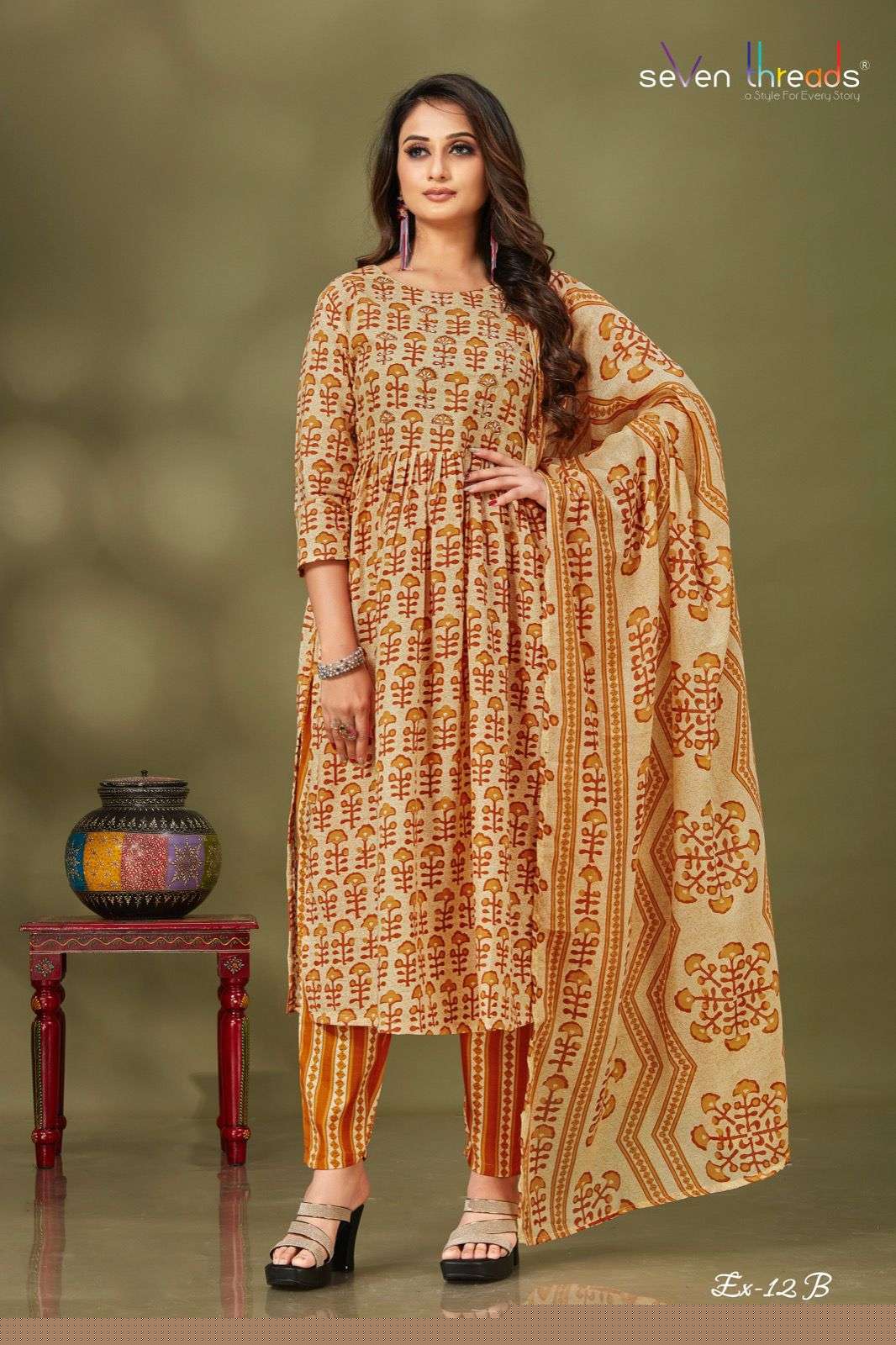 Ex Vol-12 By Seven Threads 12-A To 12-D Series Beautiful Suits Colorful Stylish Fancy Casual Wear & Ethnic Wear Cotton Print Dresses At Wholesale Price