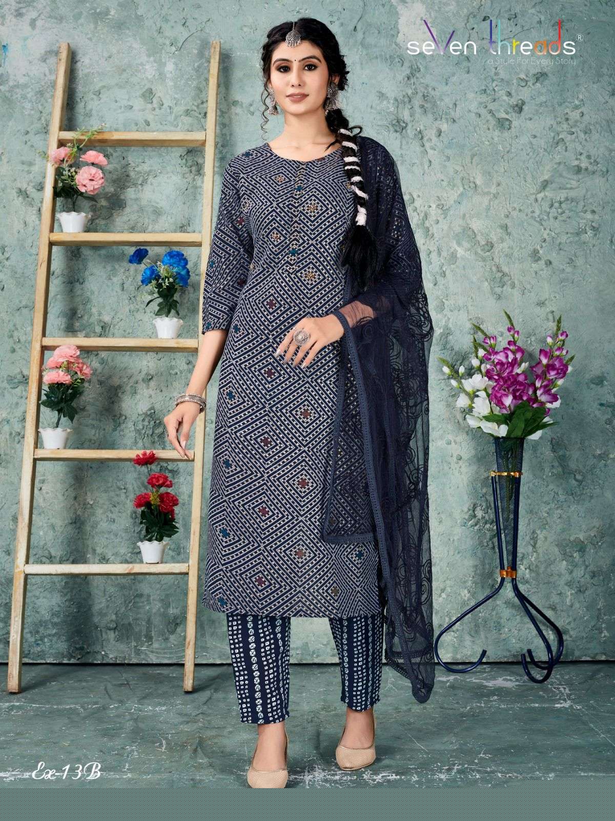 Ex Vol-13 By Seven Threads 13-A To 13-D Series Beautiful Suits Colorful Stylish Fancy Casual Wear & Ethnic Wear Cotton Print Dresses At Wholesale Price