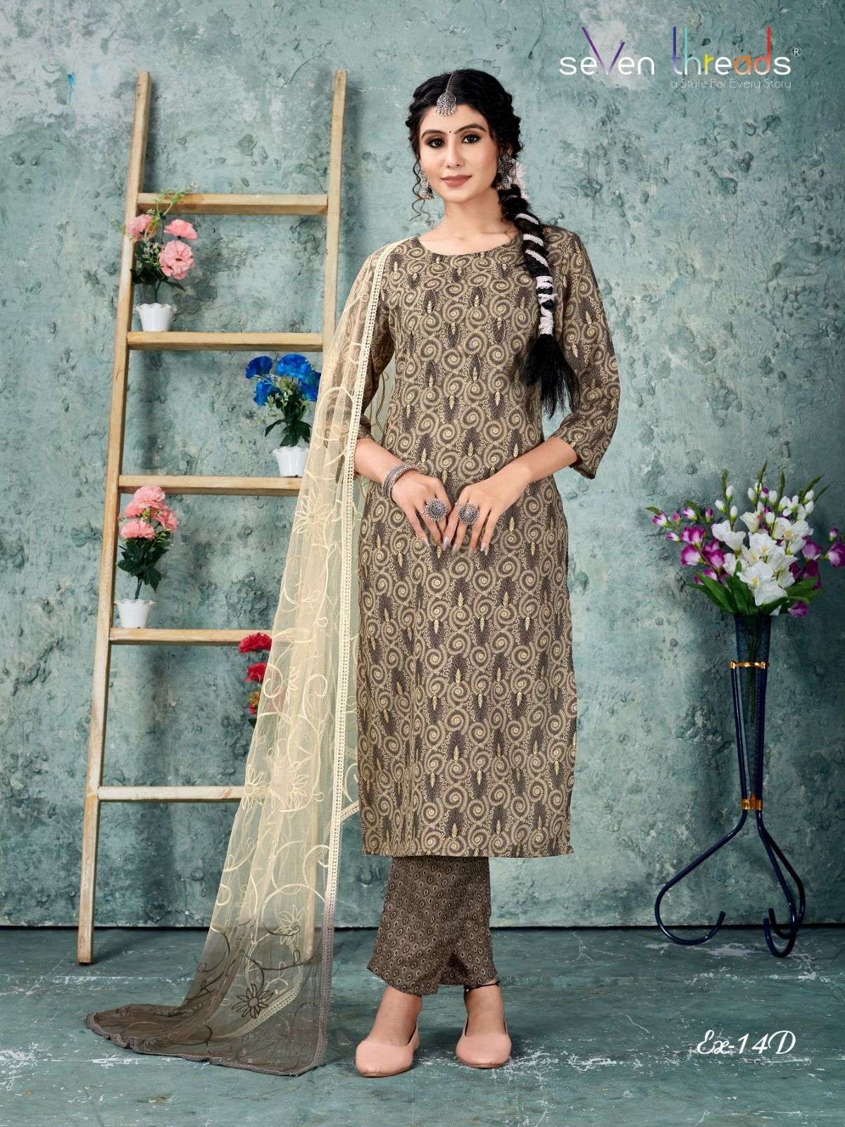 Ex Vol-14 By Seven Threads 14-A To 14-D Series Beautiful Suits Colorful Stylish Fancy Casual Wear & Ethnic Wear Cotton Print Dresses At Wholesale Price