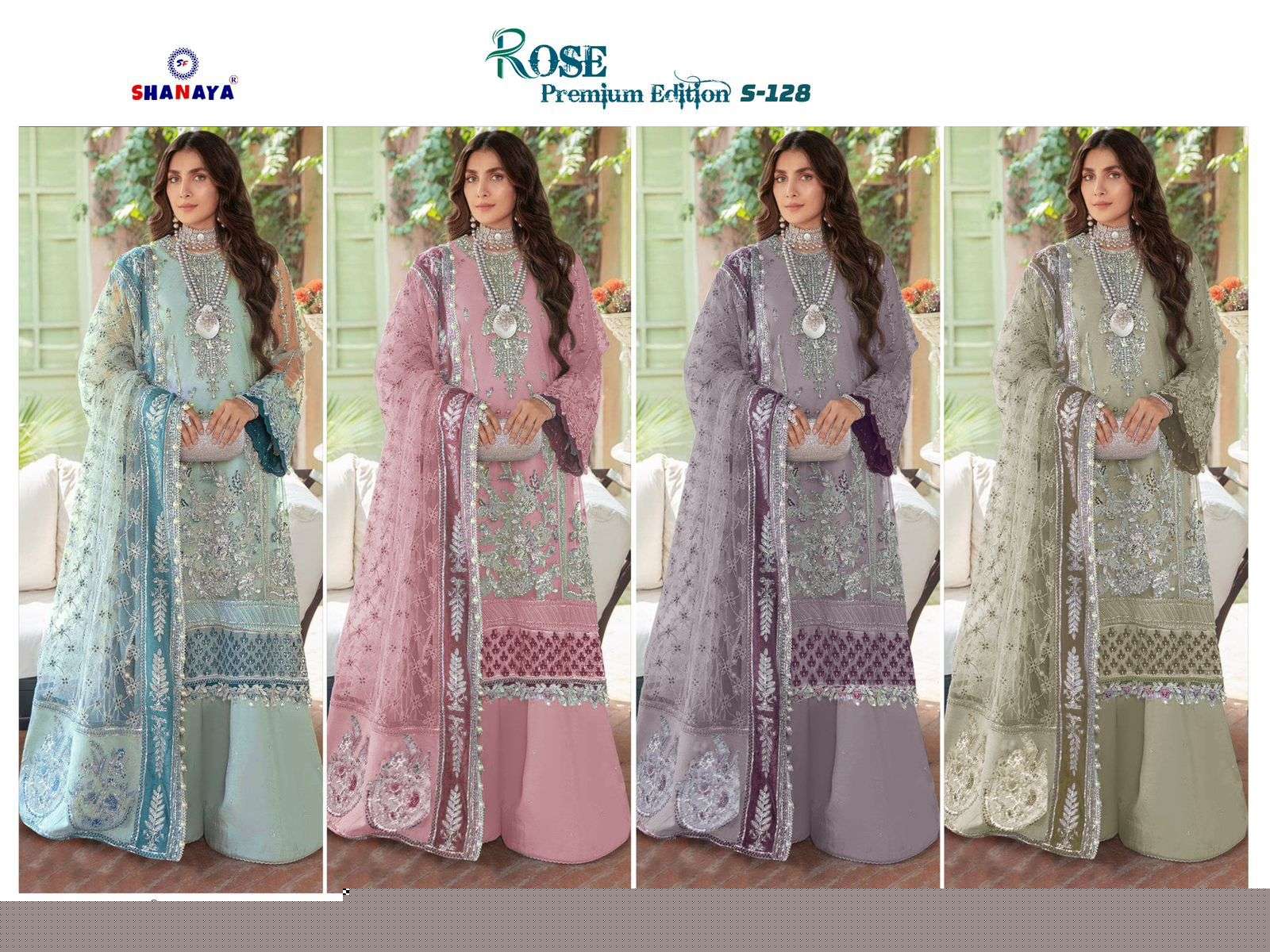 Shanaya Hit Design S-128 Colours By Shanaya Fashion S-128-A To S-128-D Series Pakistani Suits Beautiful Fancy Colorful Stylish Party Wear & Occasional Wear Faux Georgette With Embroidery Dresses At Wholesale Price