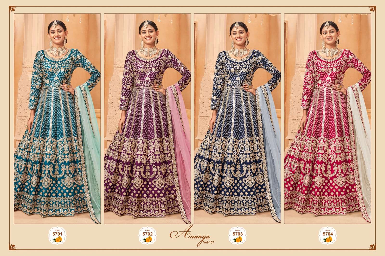 Aanaya Vol-157 By Twisha 5701 To 5704 Series Designer Festive Anarkali Suits Collection Beautiful Stylish Fancy Colorful Party Wear & Occasional Wear Art Silk Dresses At Wholesale Price