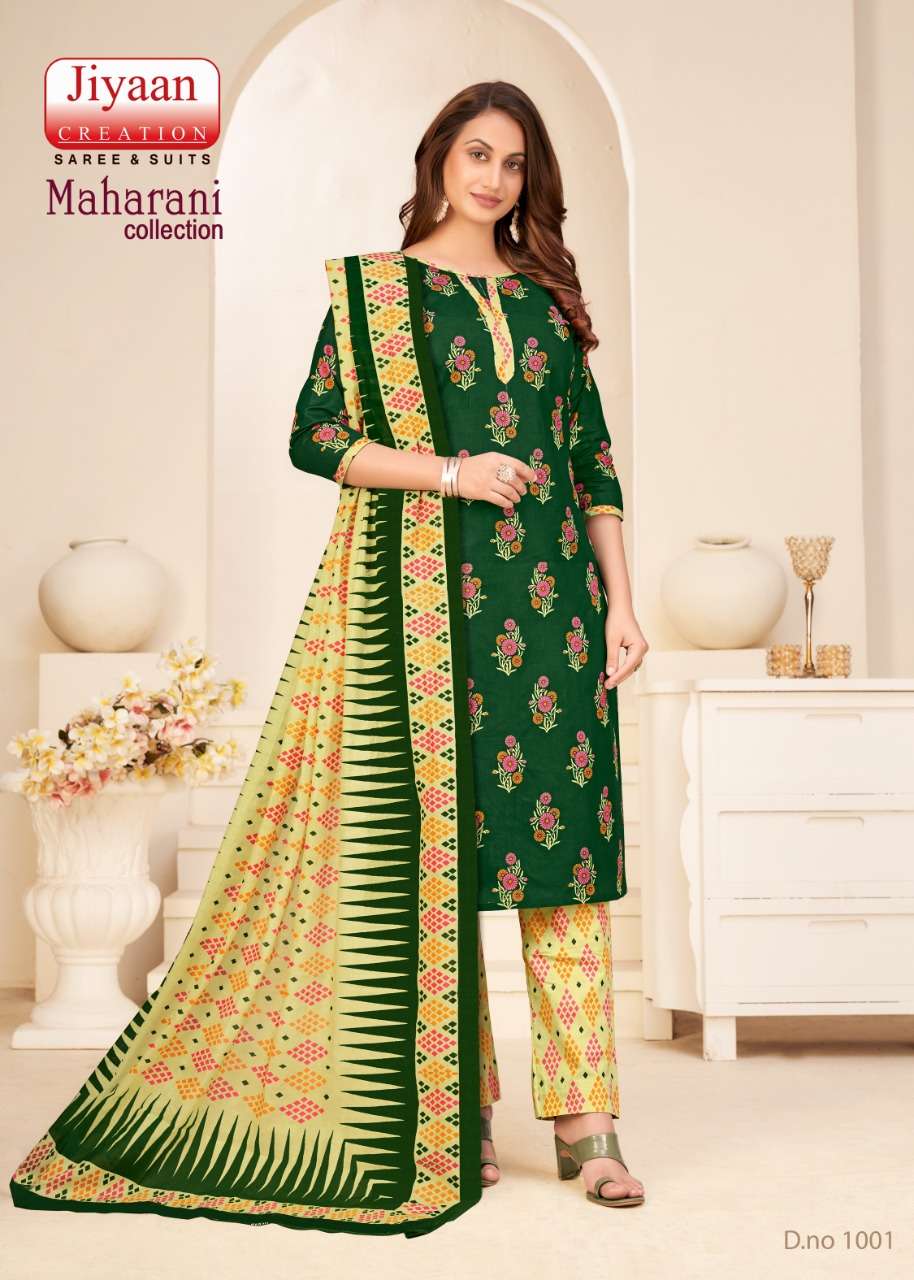 Maharani Collection By Jiyaan Creation 1001 To 1010 Series Beautiful Stylish Festive Suits Fancy Colorful Casual Wear & Ethnic Wear & Ready To Wear Cambric Print Dresses At Wholesale Price